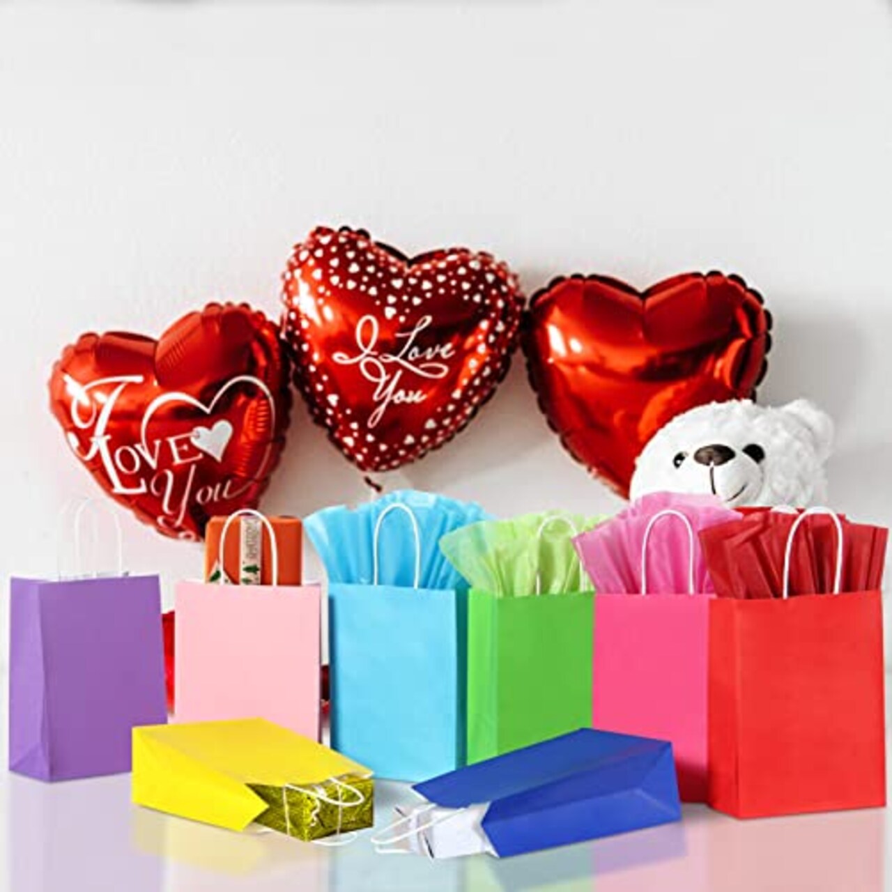 32 Pieces Gift Bags with 32 Tissues, 8 Colors Party Favor Bags with Handles, Rainbow Gift Bags for Wedding, Birthday, Party Supplies and Gifts